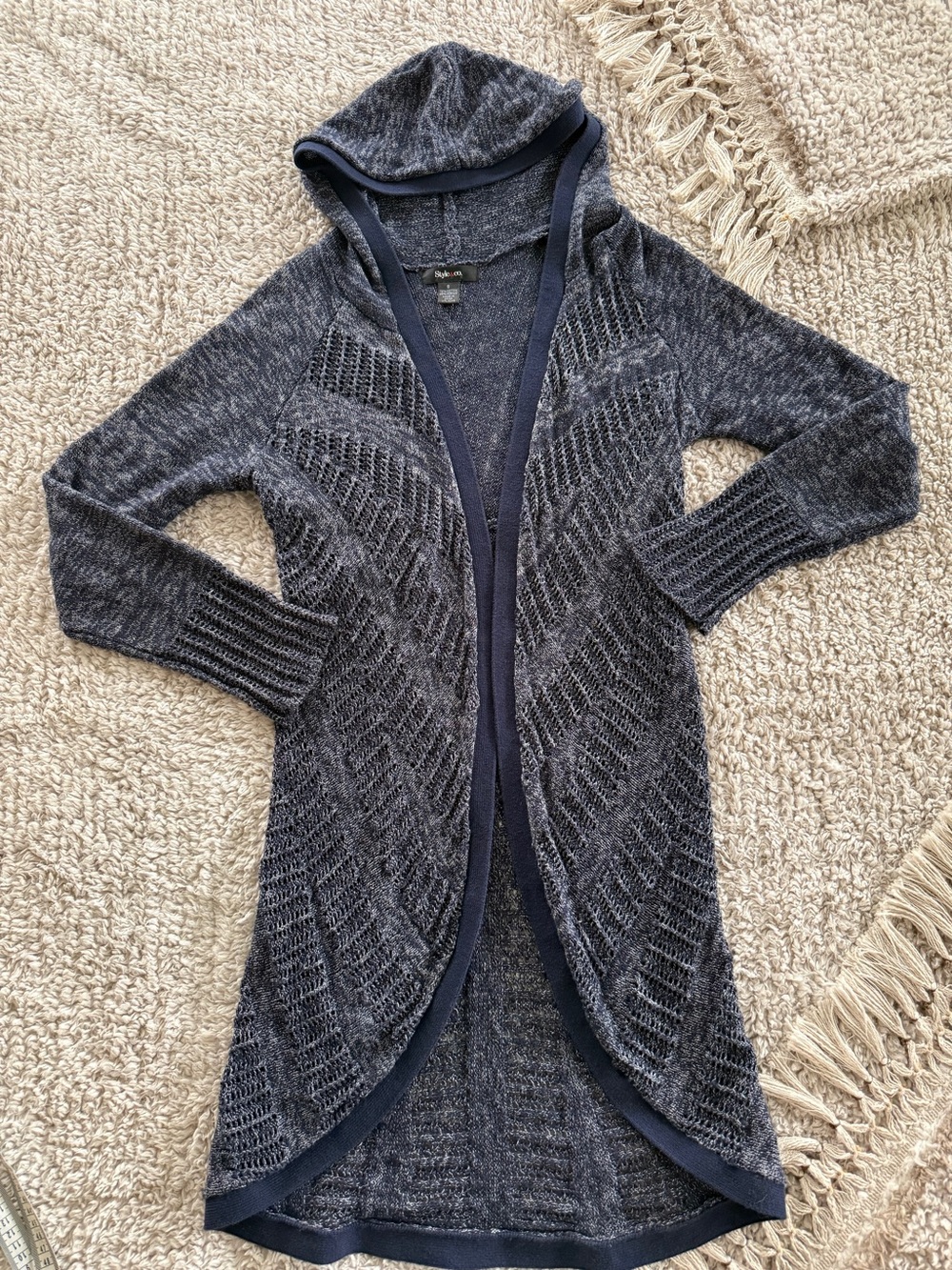 Style & Co. Navy Marled Open-Front Knit Cardigan